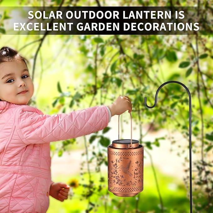 Hummingbird Solar Lanterns Garden Decor Birthday Mothers Day Gifts for Mom Women Metal Hanging Solar Lights Waterproof Outdoor Decoration for Outside LED Lanterns for Yard Lawn Patio Deals