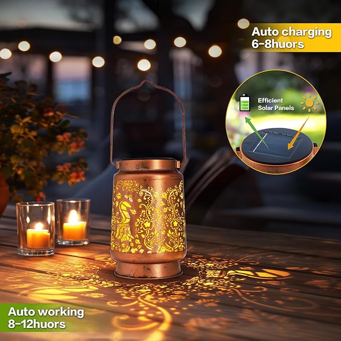 Solar Lanterns Outdoor Garden Decor, Gifts for Women, Mom, Grandma, Birthday, Thanksgiving, Decorative Waterproof Hanging Metal LED Light for Yard, Patio, Lawn, Landscape, Backyard (Squirrel)