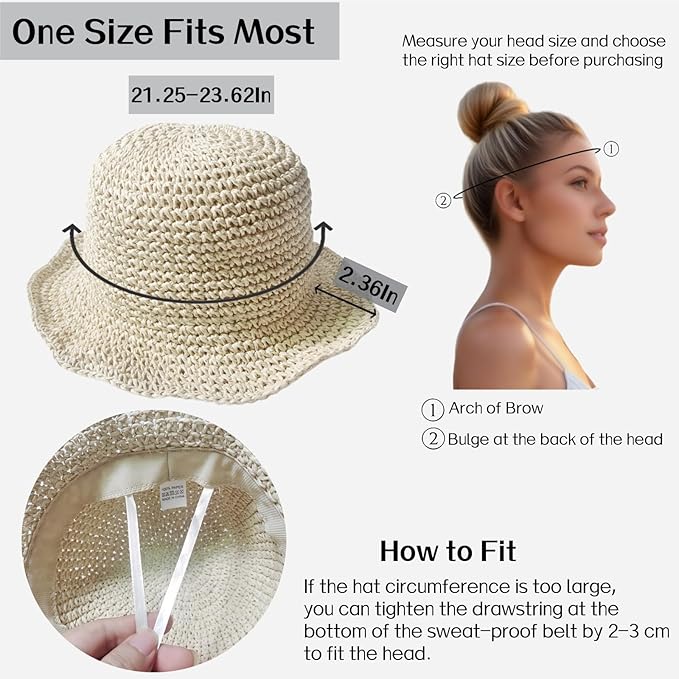 Womens Straw Beach Sun Hats, Foldable Packable Floppy Handmade Crochet Hats for Women,Large Summer Vacation Wide Brim Hat