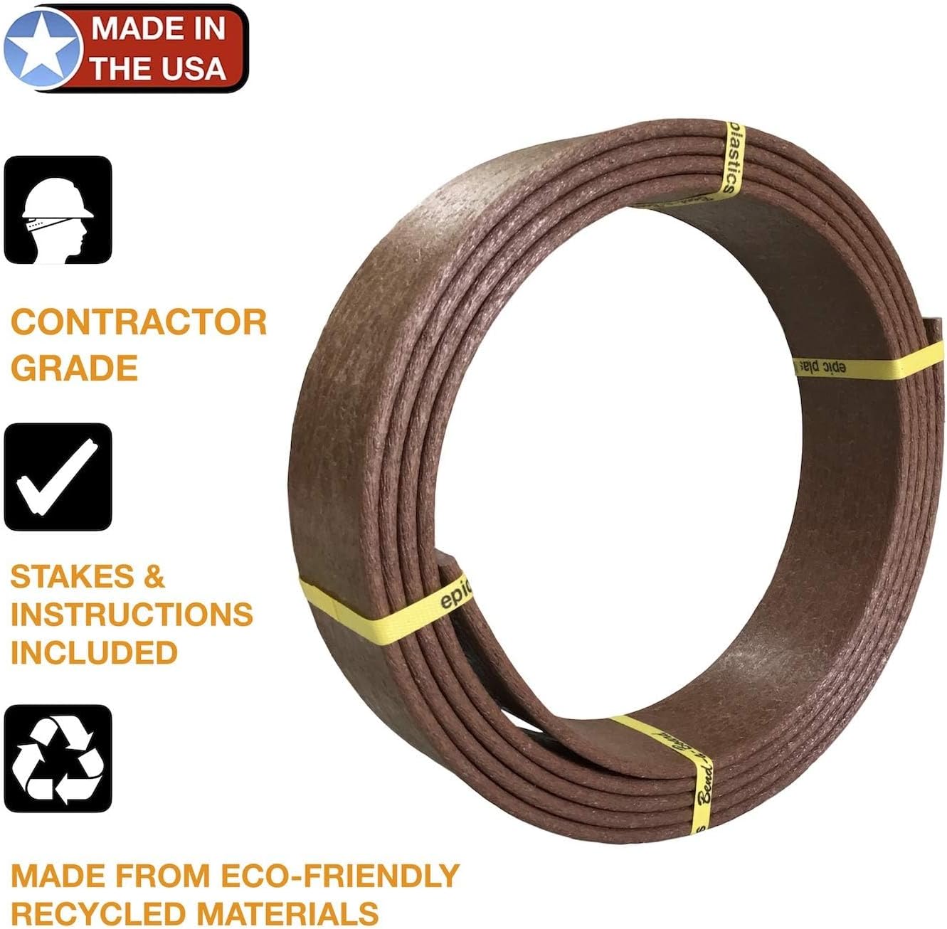 USA Made - Heavy Duty Landscape Edging, Garden Planter & Pathway Bender Board Edge Border Kit - Thick Terrace Board 3.3" H x 16'ft L - Includes 4 Stakes