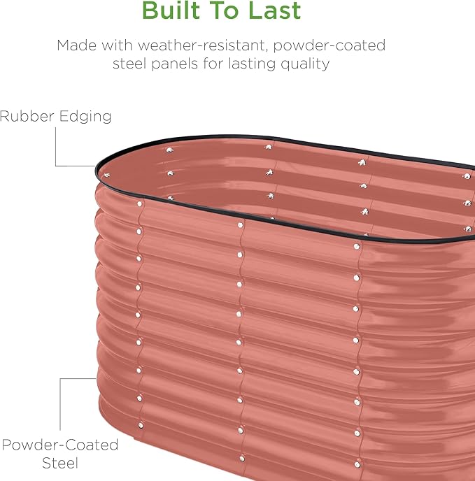 Best Choice Products 4x2x2ft Outdoor Metal Raised Garden Bed, Oval Deep Root Planter Box for Vegetables, Flowers, Herbs, and Succulents w/ 101 Gallon Capacity, Rubber Edge Guard - Terracotta