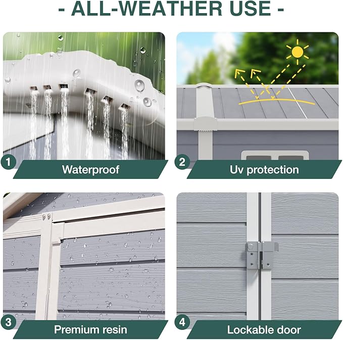 Storage Shed Plastic Outdoor Storage Shed Waterproof Container House with Lockable Door and Transparent Window for Garden, Lawn, Backyard, Patio (6x4FT)