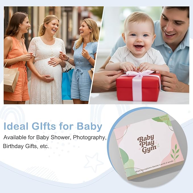 Baby Play Gym Mat Tummy Time Mat, Washable Baby Activity Play Mat for Sensory, Visual, Hearing, Touch Development, Baby Toys Shower Gift for Newborn