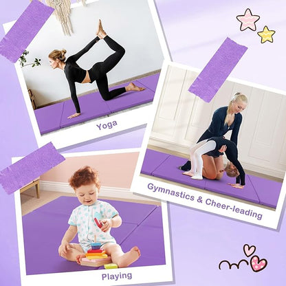 Giantex 4'x10'x 2" Gymnastics Mat, 4-Panel Folding Aerobics Exercise Mat w/Hook & Loop Fastener, Carrying Handle, Portable Tumbling Mat for Stretching Yoga Cheerleading Martial Arts