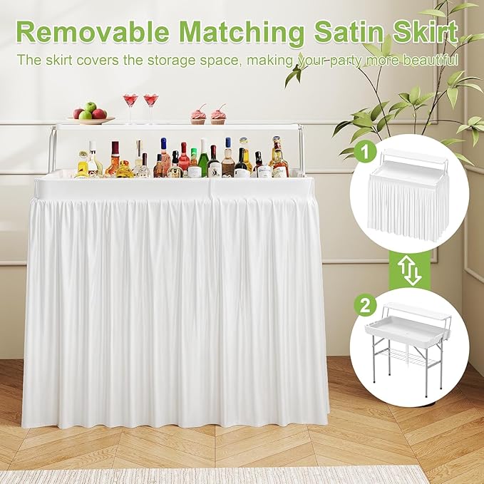 Outdoor Ice Cooler Folding Table with Extra Storage Shelf,Ice Tables for Parties with Drain,Cooler Server for Camping, Picnic, Wedding, BBQ, White