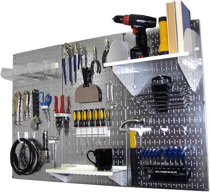 Wall Control Pegboard Organizer 4 ft. Metal Pegboard Standard Tool Storage Kit with Galvanized Toolboard and White Accessories