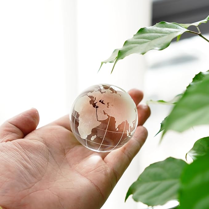 60mm World Globe Crystal Earth Ball Paperweight with Stand Glass Sphere Display Globe Ball Christmas Decor for Home Office Desk