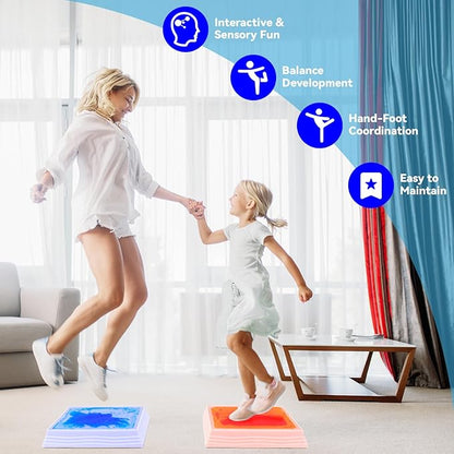 Art3d 12×12 Inch Sensory Interactive Liquid Motion Tiles for Toddlers Kids & Adult - Touch Sensitive 7 Color Changing Flooring Tile for Home Décor, Indoor & Outdoor Activities, 3-Pack