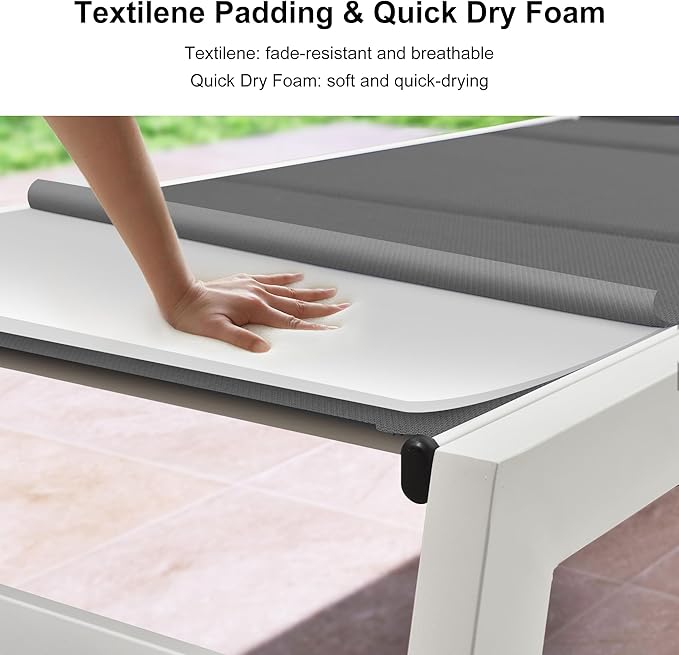 PURPLE LEAF Outdoor Chaise Lounge Set Adjustable Sunbathing Recliner with Side Table for Poolside Beach Outside Patio Aluminum Chaise Lounger Grey