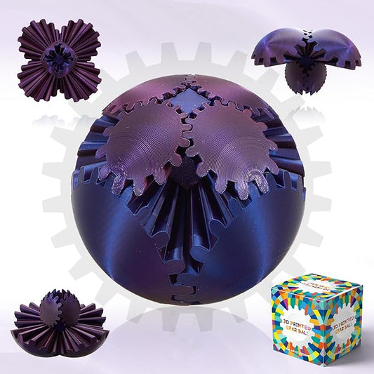 Gear Ball-3D Printed Gear Sphere,3D Printed Spin Ball Cube Fidget Toy,The Steampunk Whirling Wonder Fidget Ball Toy(Black Purple)
