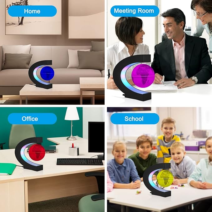 Levitating Globe with LED Lights, Multi-Color Changing Magnetic Levitation Globe Rotating Floating World Map Globe Lamp Office Home Desk Decoration Gadget for Friend Birthday Gifts