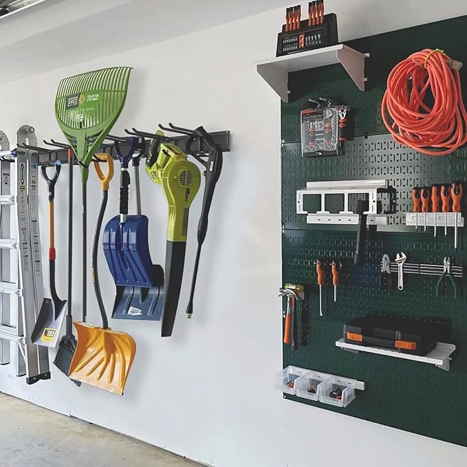 Wall Mount Tool Storage Rack, Heavy Duty Garage Storage Tool Organizer, Garden Tool Wall Hooks and Hangers, Hold Up to 350lbs Black 2Pack, AK806-Black-2Pack