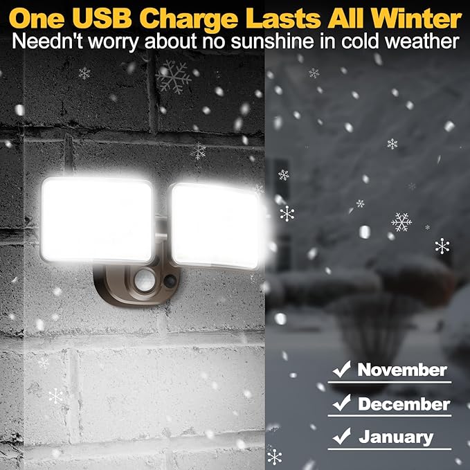Rechargeable Battery Operated Motion Light 2500LM & 4000LM Motion Sensor Security Light(1-3 Months Endurance) USB Charging LED Flood Light Outdoor (Brown) 1 Pack