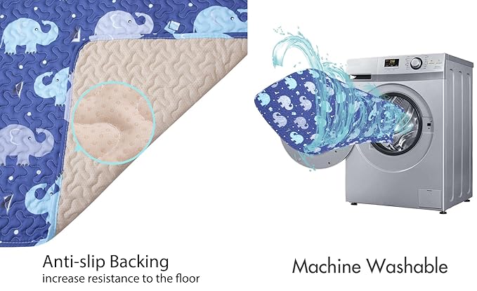 Baby Floor Play Mat Foldable Crawling Mat, 50x50 Play Mat for Playpen, Washable Non Slip One-Piece Playmats Portable, Cushioned Baby Tummy Time Mats for Infants and Toddlers (Blue Elephant)