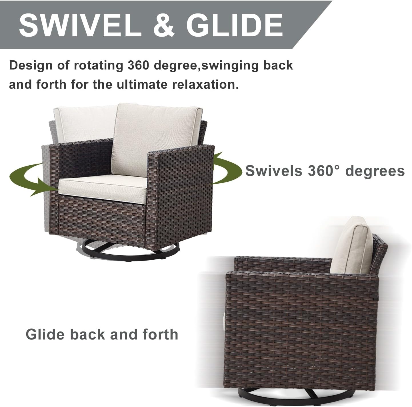 HUMMUH 7 Piece Patio Furniture Set with Fire Pit 41in 55,000 BTU,Wicker Outdoor Conversation Sets - Patio Swivel Chairs Sofa Ottomans,Side Table for Porch,Garden,Backyard