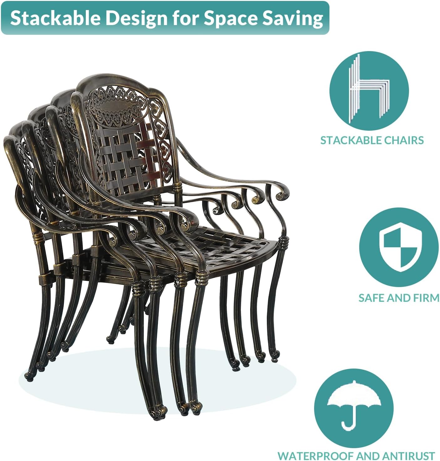 MEETWARM 3 Piece Patio Bistro Set, Outdoor All-Weather Cast Aluminum Dining Furniture Set Includes 2 Chairs with Cushions and a 35.4” Round Table with Umbrella Hole for Garden Deck, Navy Blue