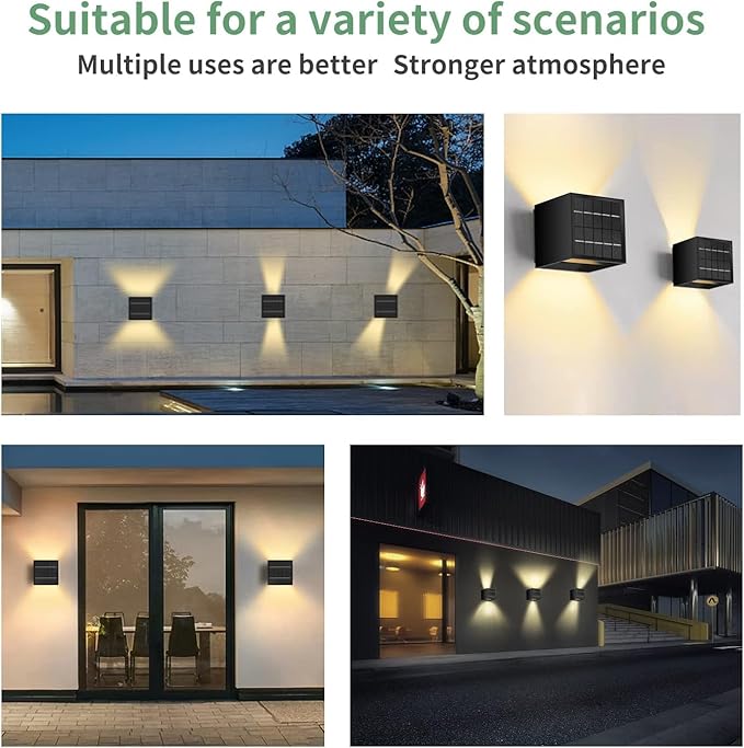 LANFU Solar Powered Motion Sensor Square Outdoor Wall Lights, Black Modern Up and Down Wall Lamps, IP65 Waterproof Warm White 3000K Wall Sconce Light Exterior for Fence Garden Outside