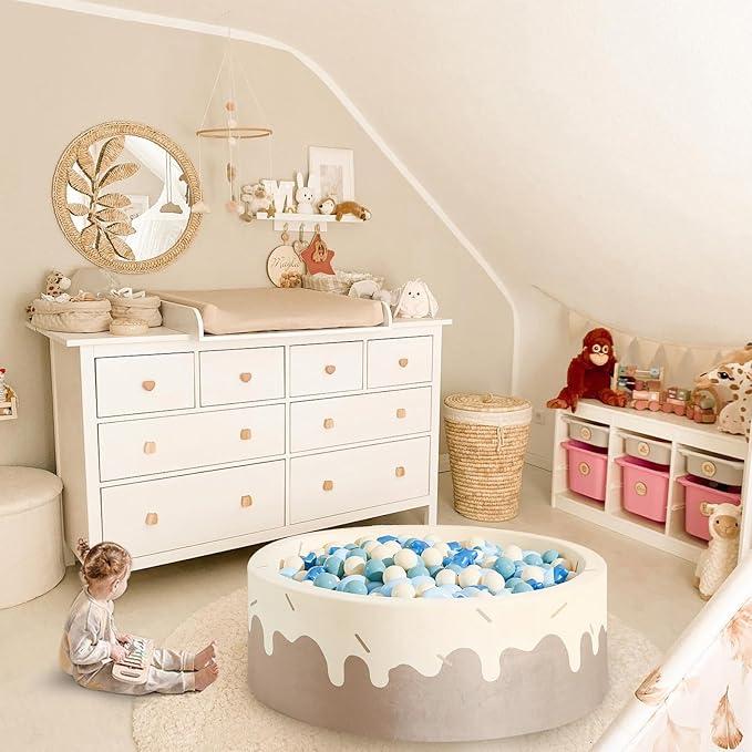 GOGOSO Ball Pit Balls Stars Moon Shapes Plastic Pitballs for Toddler Play Tent Baby Photo Props Kids Pool Water Toys Kiddie Pool Party Decor, Pearl Blue+Cream Blue+White,500PCS