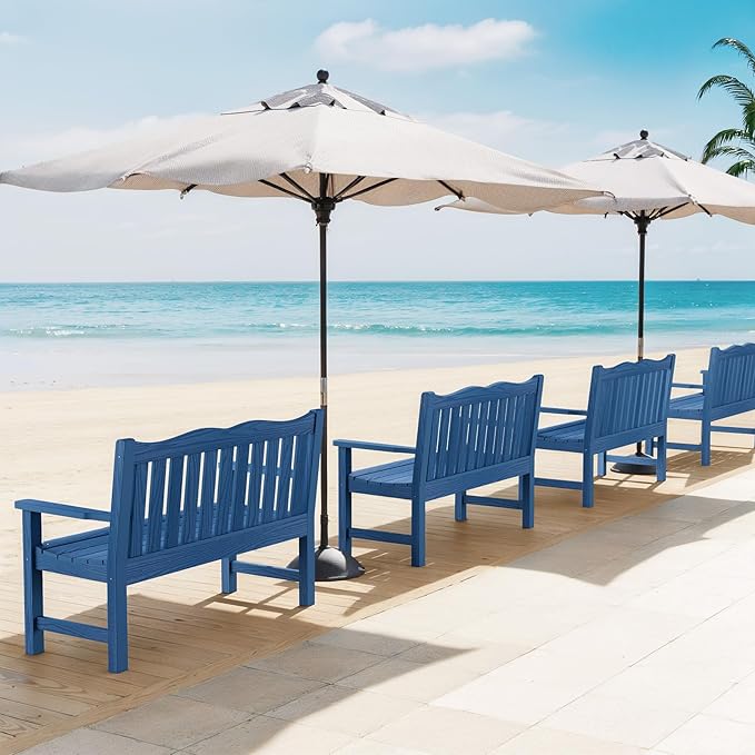 Stoog Outdoor Bench, 2-Person All-Weather HIPS Garden Bench with 800 lbs Weight Capacity, Never Rot or Fade, Waterproof Bench, for Outdoor, Patio, Garden, Porch, Backyard and Park, Blue