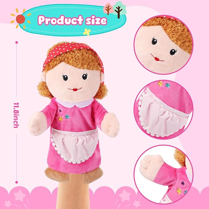 1 Pcs Family Hand Puppets 12 Inch Grandparents, Mom & Dad, Brother & Sister Plush Hand Puppet Toys Role-Play Toy Puppets for Kids Storytelling Imaginative Pretend Play Teaching Preschool(Mom A)