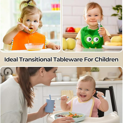 6 PCS Toddler Forks Set - Baby Forks with Silicone Handle Children Food Grade 18/8 Stainless Steel Toddler Utensils Set for Self Feeding Kids Silverware Set Safe Anti-Choke Design Dishwasher Safe