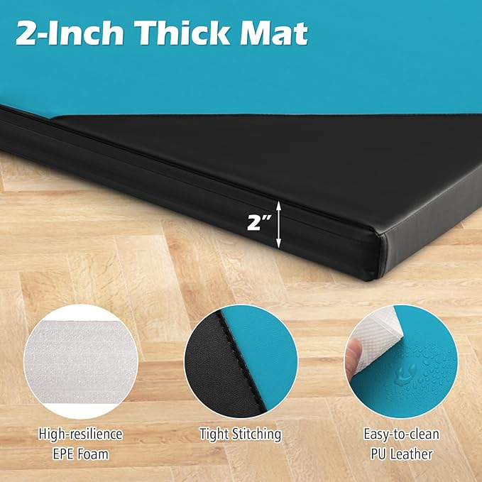 Giantex 4'x10'x 2" Gymnastics Mat, 4-Panel Folding Aerobics Exercise Mat w/Hook & Loop Fastener, Carrying Handle, Portable Tumbling Mat for Stretching Yoga Cheerleading Martial Arts