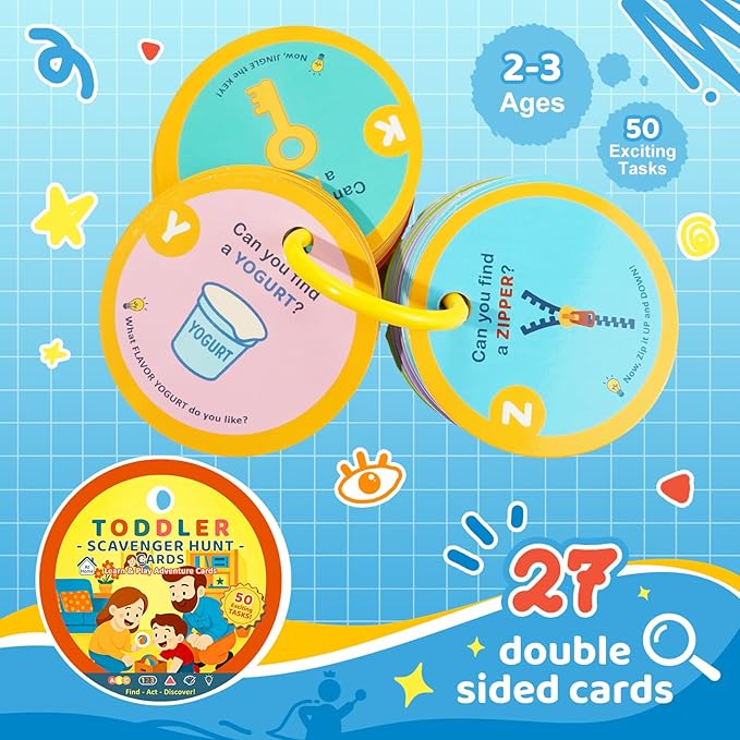 Indoor Scavenger Hunt for Toddlers, 27pcs Scavenger Hunt Cards at Home, Learning Games for Boys and Girls Ages 2-3, Birthday Gifts for Kids