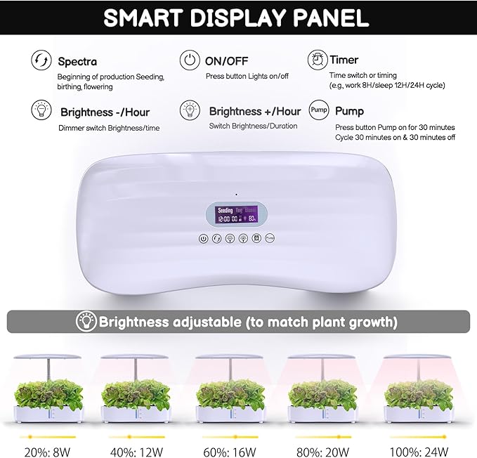 Hydroponics Growing System Kit 12Pods, Birthday Gifts for Mom Women, Herb Garden Indoor with LED Grow Light for Home, Adjustable Height Up to 17", 12Pods,Auto-Timer (White)