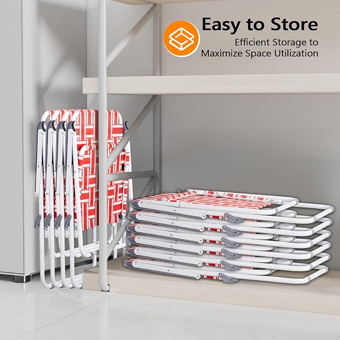 VINGLI Patio Lawn Webbed Folding Chairs Outdoor Beach Portable Camping Chair for Yard, Garden (2, Red, Oversized)