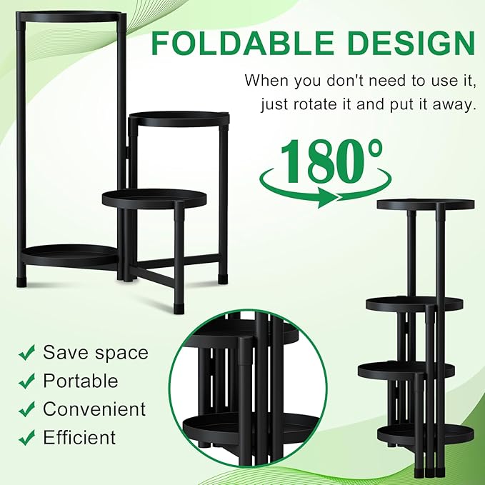 Plant Stand Indoor Outdoor, 4 Tier Black Metal Plant Stands Indoor Clearance,28in Tall Corner Flower Pot Holder Stands Shelves for Plants Multiplefor Patio, Living Room, Garden,Balcony
