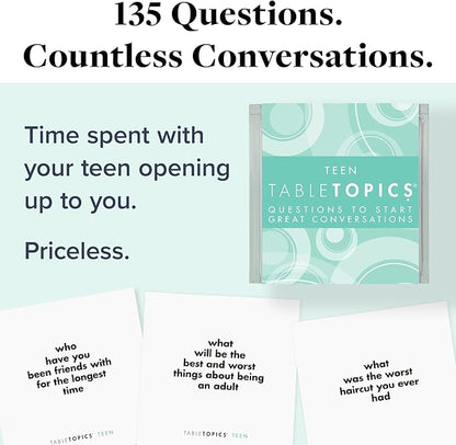 TableTopics Teen Conversation Cards for Teenagers with Their Family & Friends, 135 Fun Questions for Connection at Dinnertime, Hangouts, Game Night, & Classrooms