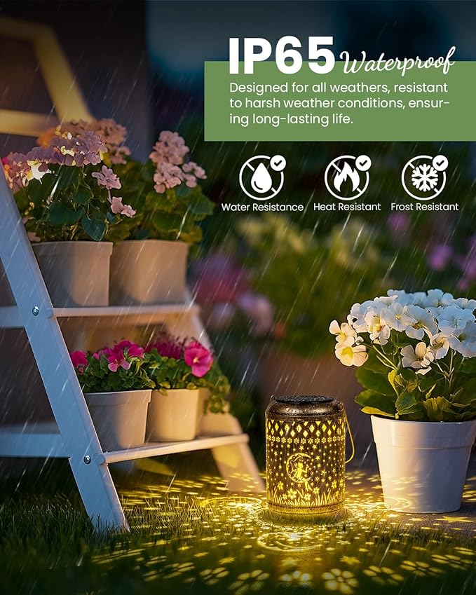 Solar Lanterns Outdoor Hanging Waterproof,2Pack Fairy Garden Decor Gifts for Women Mom, Solar Lights Metal Fall Decoration Outside for Yard, Patio,Garden,Backyard,Porch