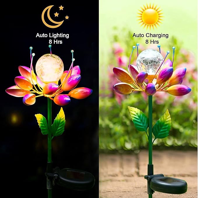 Metal Flower Solar Outdoor Lights Windmill Garden Stake - Outdoor Waterproof for Yard, Lawn, Patio, Gardening Gifts, Solar Flower Lights