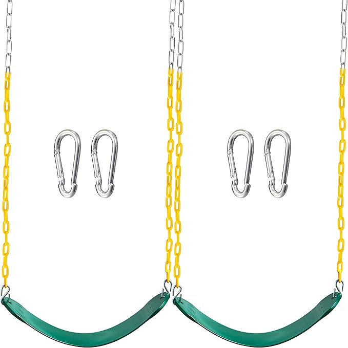 TURFEE 2 Pack Green Swing Seats Heavy Duty with 66" Chain, Swing Set Accessories Replacement with Snap Hooks for Kids Outdoor Play Playground, Trees, Playground(Green)