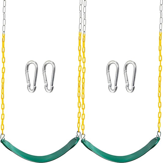 TURFEE 2 Pack Green Swing Seats Heavy Duty with 66" Chain, Swing Set Accessories Replacement with Snap Hooks for Kids Outdoor Play Playground, Trees, Playground(Green)