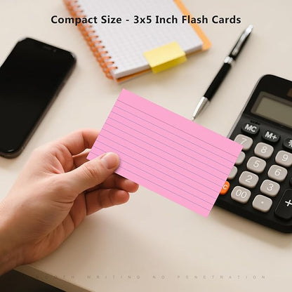 600 Count Index Cards 3 x 5 Inch Colored Lined Flash Cards Ideal for Studying and To-do-List, Portable Note Cards Taking for Students and Teachers, Flash Card Styled for Home, Office or School Use