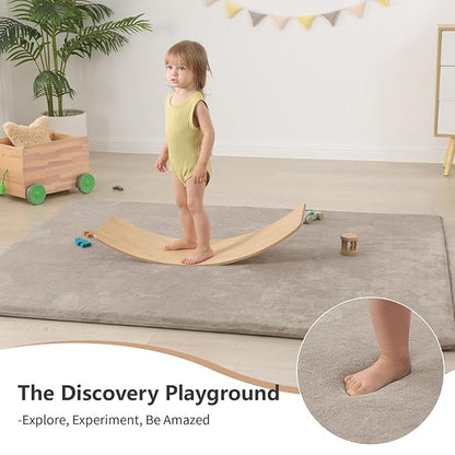 Baby Play Mat for Floor,Extra Large 79"×118" Tummy Time Mat,Thicker Memory Foam Mats for Toddler,Infant,Kids,Water Repellent Ultra Soft Coral Velvet,Non-Slip Backing Safe for Crawling(Beige)