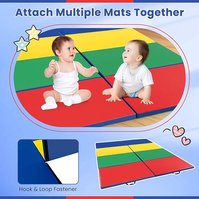 Giantex 4'x10'x 2" Gymnastics Mat, 4-Panel Folding Aerobics Exercise Mat w/Hook & Loop Fastener, Carrying Handle, Portable Tumbling Mat for Stretching Yoga Cheerleading Martial Arts