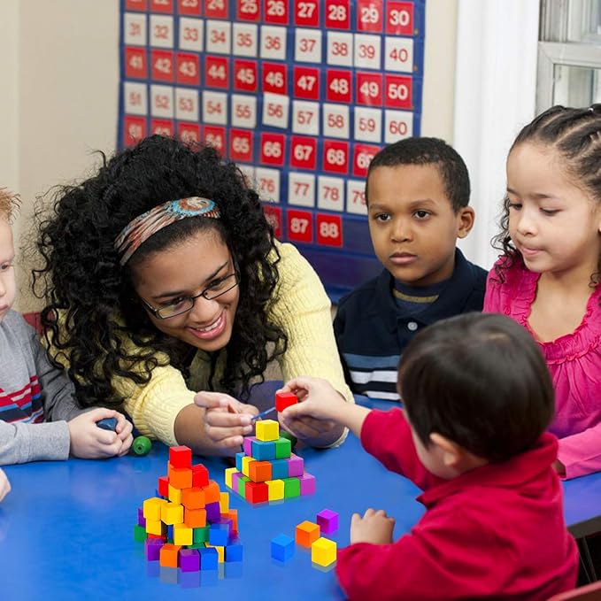 Wood Blocks, 200 Pack Counting Cubes Square Wood Craft Cube Blocks Wooden Blocks Building Blocks,Square Blank Puzzle Making and DIY Craft Cube Blocks,Early Math Manipulatives (Assorted Coloe)