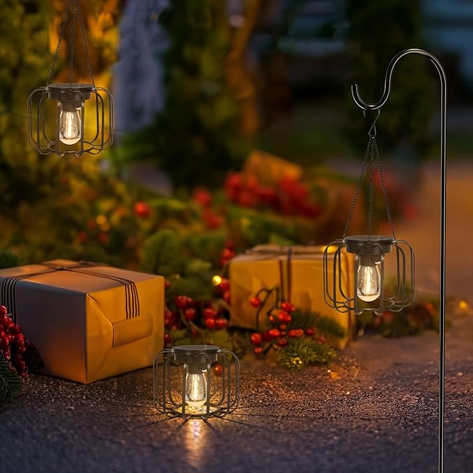 Solar Lanterns Outdoor Waterproof - Hanging Solar Lights for Outside - Tree Lights with Hook for Decoration Outdoor for Patio Garden Yard Pathway Porch- 2 Pack