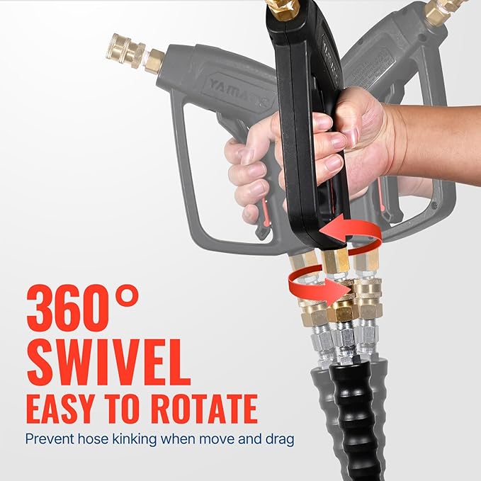 YAMATIC Short Pressure Washer Gun with Swivel Brass 3/8" Quick Connector, Power Washer Handle with Easy Pull Trigger Replacement for Ryobi, Simpson, Craftsman, DeWalt, 4000 PSI
