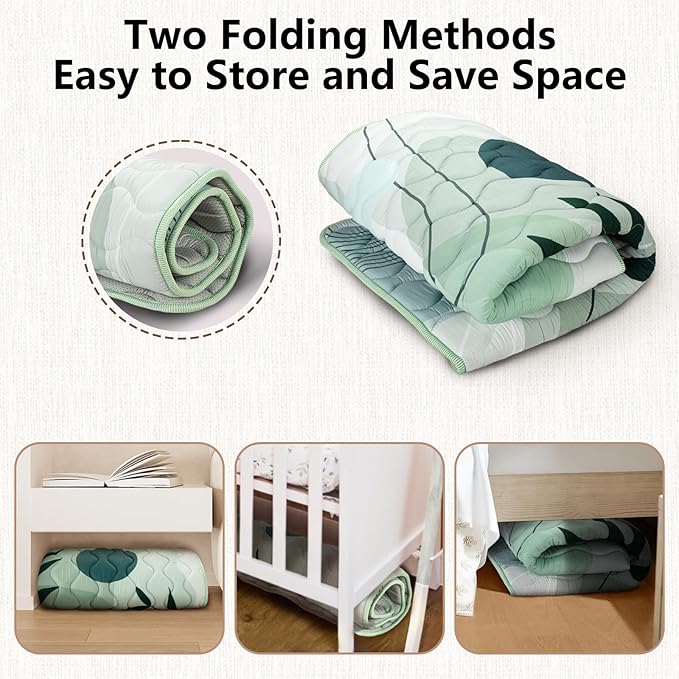Baby Play Mat, 50x50 Playpen Mat, Thick Soft Foam Playmats for Baby, Foldable and Washable Crawling Mat for Floor(Green Leaf)