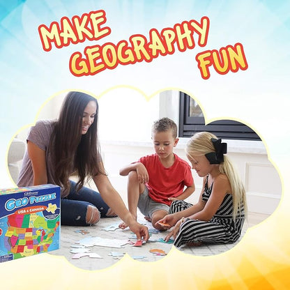 GeoToys GeoPuzzle, USA & Canada Shaped Jigsaw Puzzles, 69 Pc Geography Puzzle, Geography Game, Map Puzzle - Jigsaw Puzzles for Kids Ages 6-9 Years Old