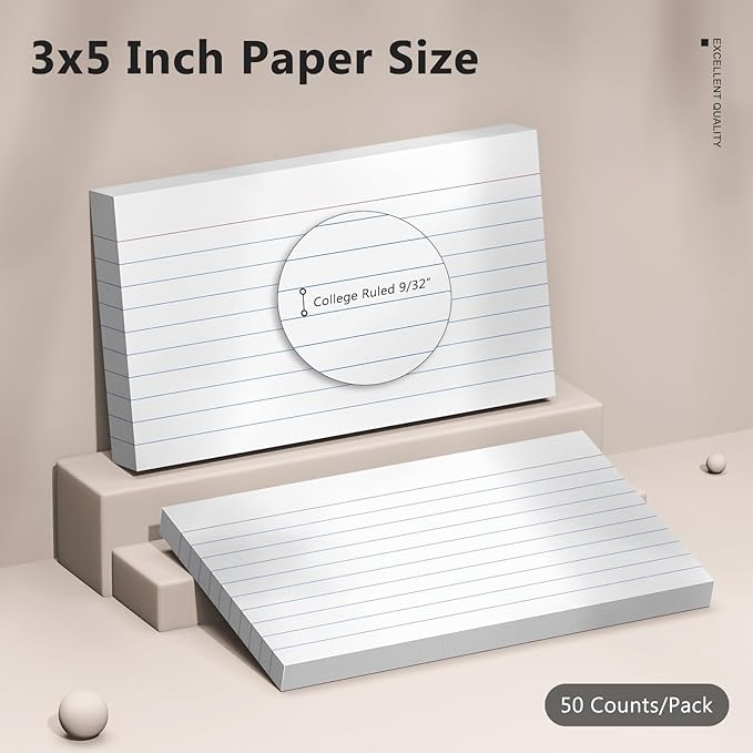 600 Count Index Cards 3 x 5 Inch White Lined Flash Cards Ideal for Studying and To-do-List, Portable Note Cards Taking for Students and Teachers, Flash Card Styled for Home, Office or School Use