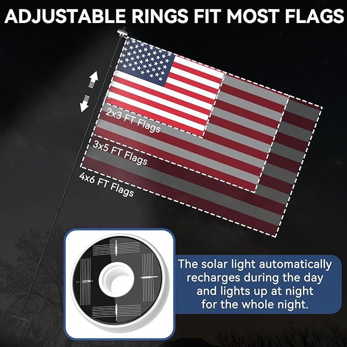 ZMTECH 2 Packs 10 FT Heavy Duty Flag Pole in Ground with Solar Light, Flag Pole Holder for Outside House with Solar Light and 5 Pronges Base, Flag Pole Kit for Outdoor Garden Decor(Without Flag)