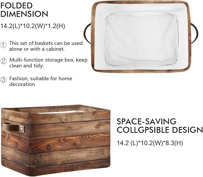 Wood Print Rectangular Retro Vintage Storage Basket Organizer Bin Shelf Baskets For Clothes Gifts For Home Office Dorm