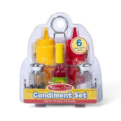 Melissa & Doug 6-Piece Condiments, Play Food Set with Kids Play Kitchen Accessories, Preschool Learning Toys for Girls & Boys 3+