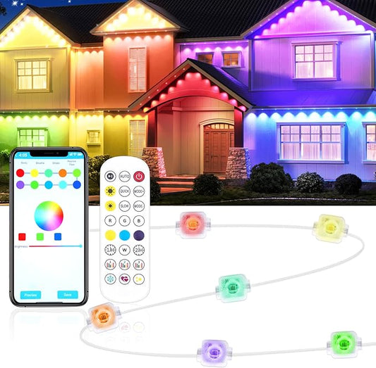 Permanent Outdoor Lights for House,50FT Eave Lamps with 30 RGB LED,IP67 Waterproof Year-Round Outdoor Decorative Lights with APP & Remote Control for Garden Party Christmas Holidays