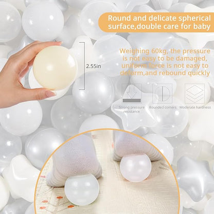 Ball Pit Balls Pack of 100 200 500 - Star and Round Set BPA Free Phthalate Free Non-Toxic Crush Proof Play Balls Soft Plastic Balls for Toddlers Baby Kids Birthday Pool Tent Party
