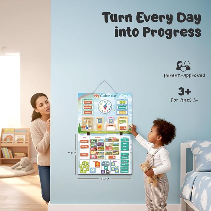 inamio Magnetic Kids Calendar for Learning - Classroom, Preschool Calendar for Kids and Toddlers - Days of The Week Chart - Today, Months and Weather